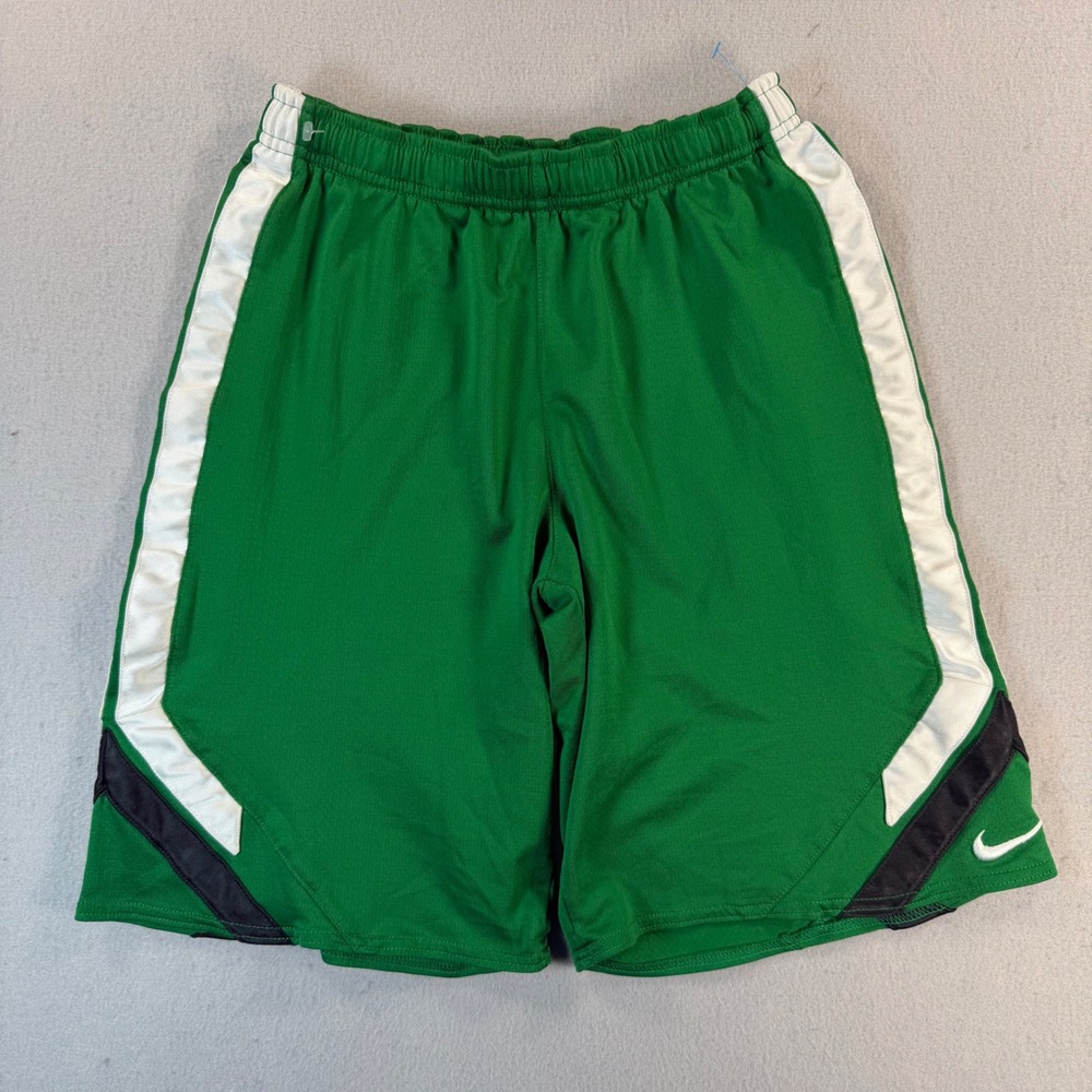 VTG Nike Dri-FIT Mens Basketball Shorts Green White Black Athletic Size Medium